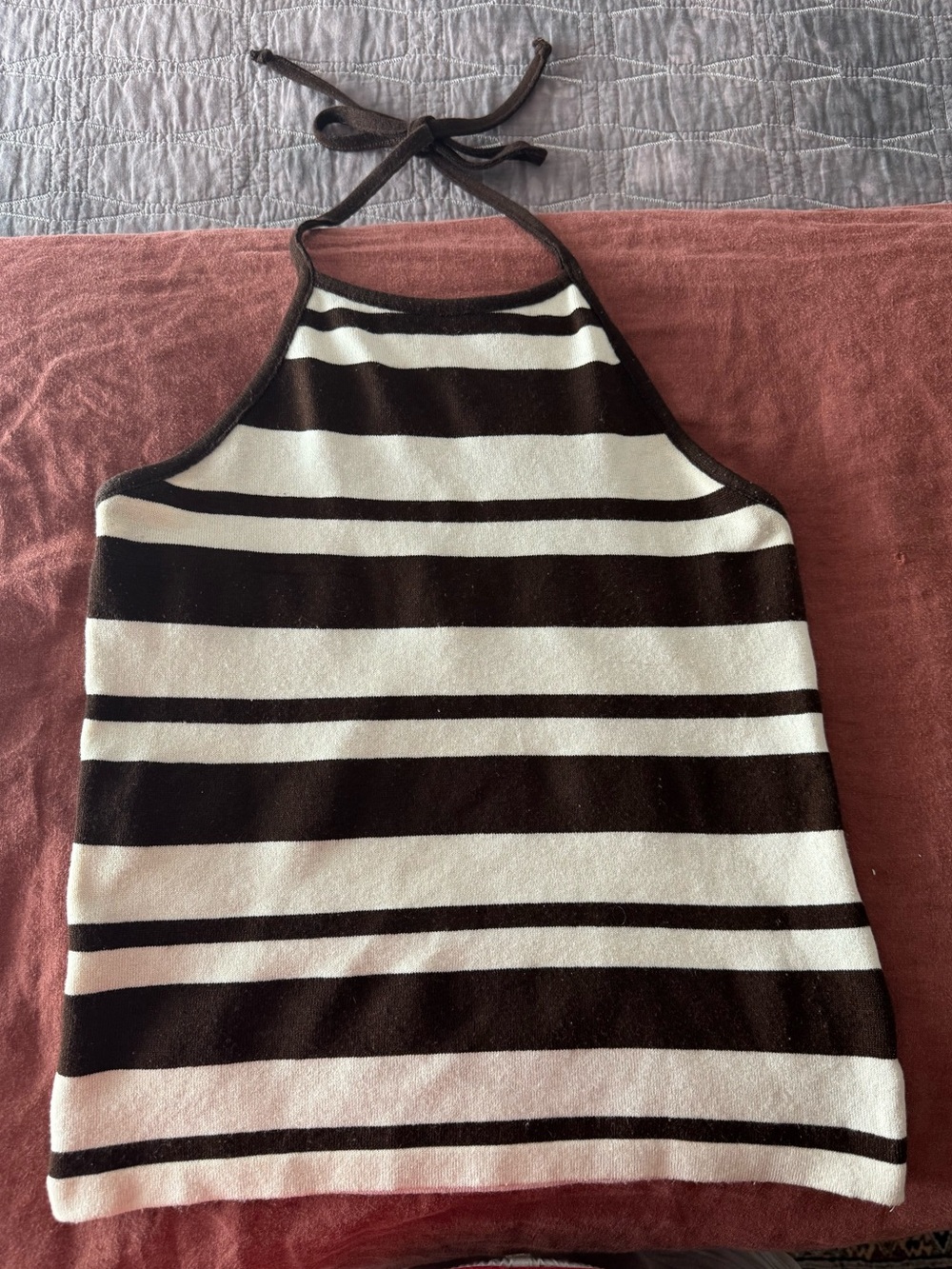 Vintage Y2K Brown and White Halter Top